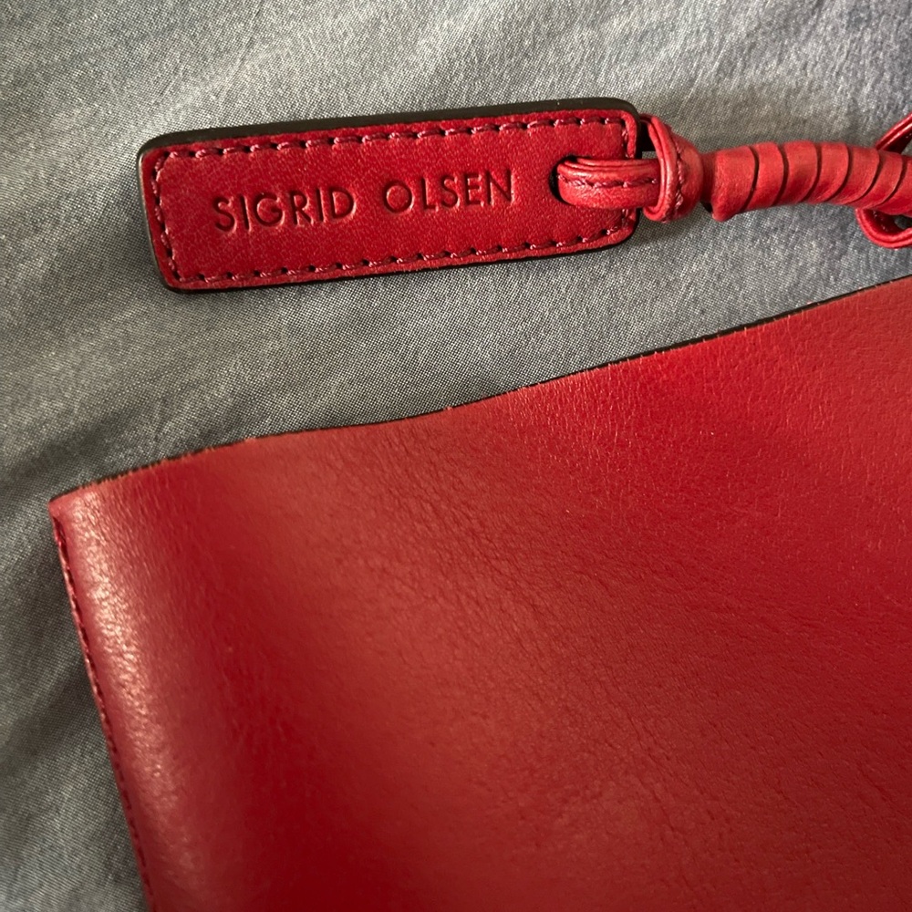 Sigrid Olsen Red Leather Tote Bag Spacious and Structured - Picture 3 of 9